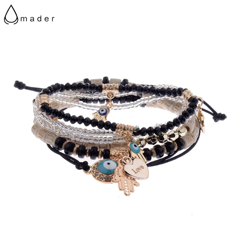

2017 New Fashion Bohemian Style Couple Bracelet Set 5Pcs/Lot Top Quality Summer Charm Bracelet Jewelry For Ladies Evil Eyes