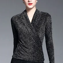 Женское платье с длинным рукавом, однотонные газовые материалы, v-образный вырез, женские черные вечерние футболки