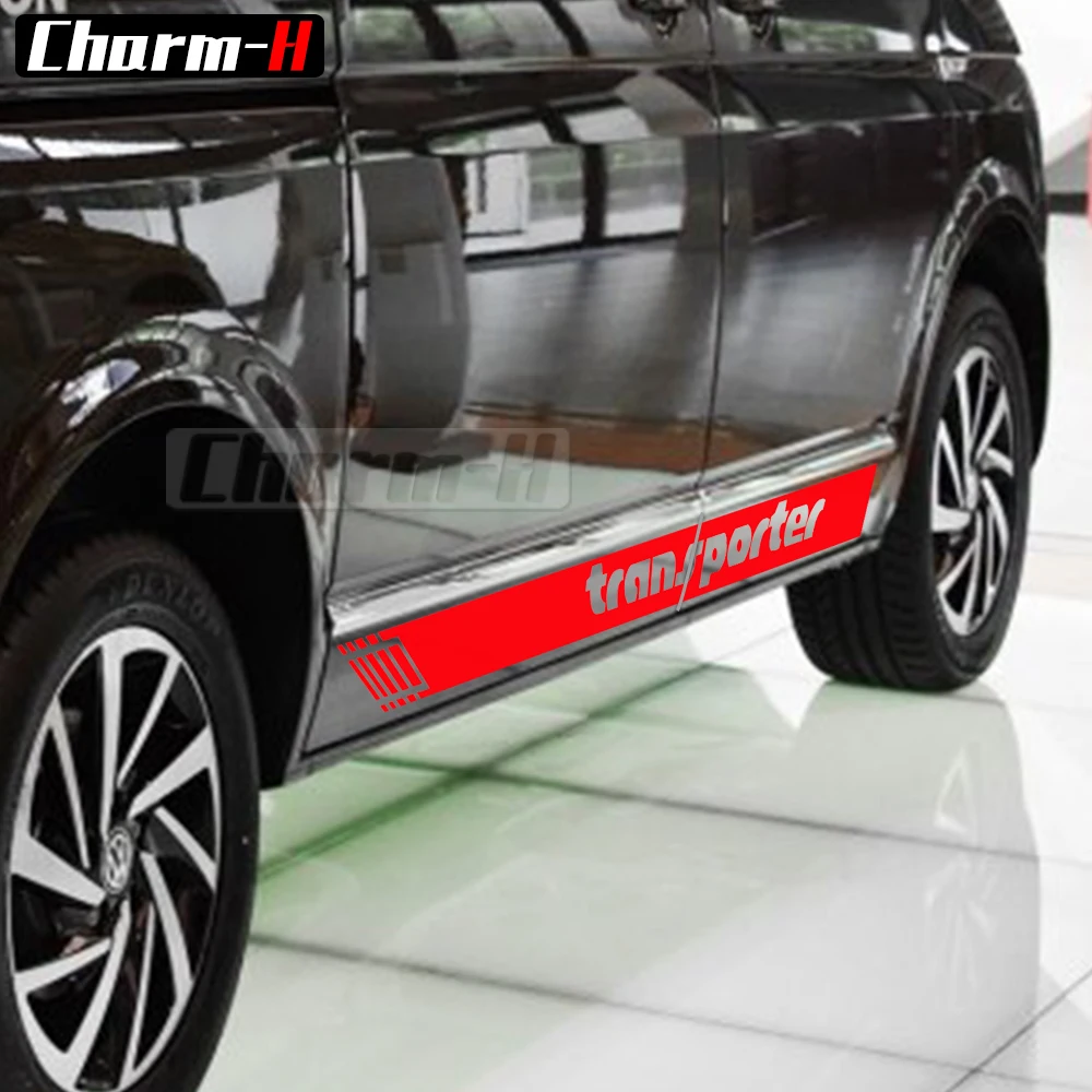2 قطعة سيارة التصميم الجسم الجانب المشارب تنورة ملصقات سباق المشارب الرسومات شارات الفينيل ل Volkswagen TRANSPORTER T4 T5 T6