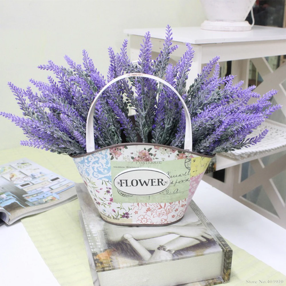 2019 decoración romántica de la Provenza flor de lavanda falsa seda flores artificiales grano decorativo plantas de simulación flores artificiales