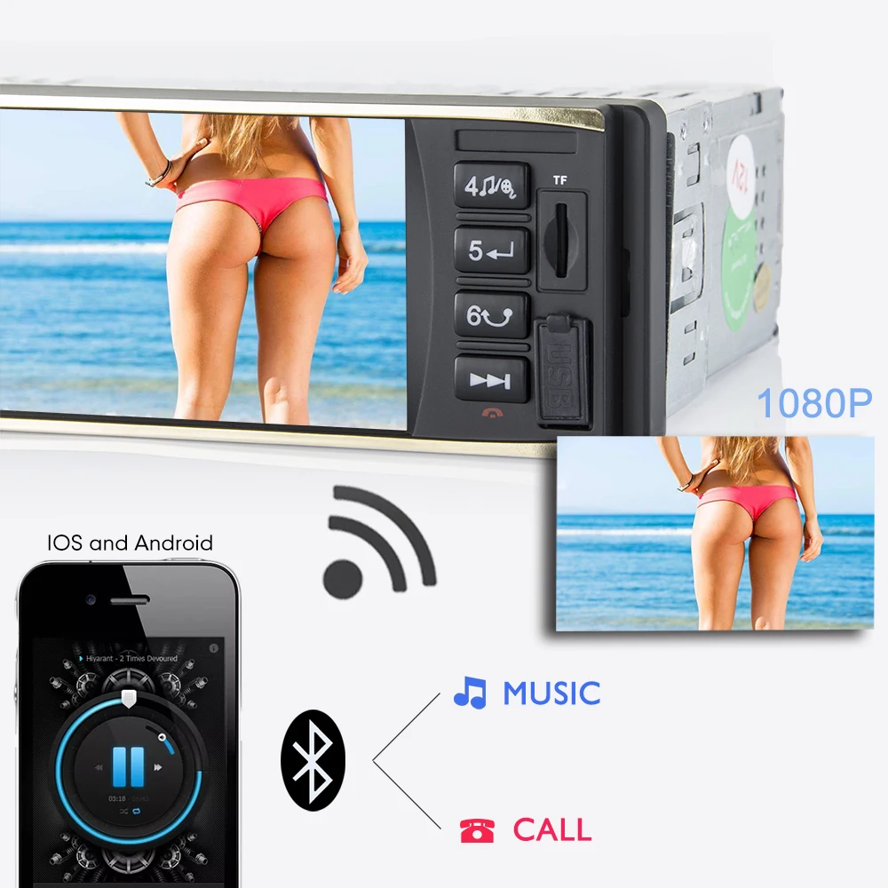 Бегемот 4 &quotTFT экран 1 Din автомобильный Радио Аудио Стерео Bluetooth MP3 USB AUX FM аудио