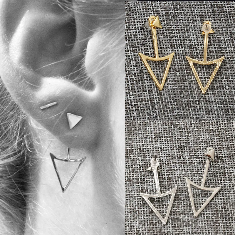 

Gold Color Silver Triangle Stud Earrings For Women Double Hollow Statement Charm Earring Fashion Jewelry Accessories Pendientes