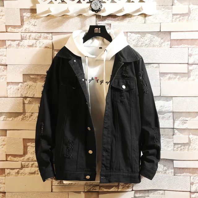 Autumn New Denim Jacket Men Slim Fashion Wash Tear Hole Bomber Jacket