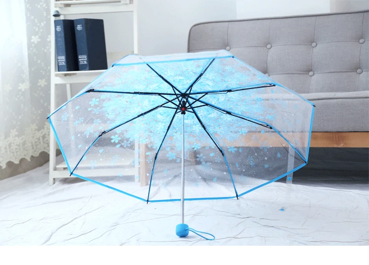 3 складных прозрачных женских зонтов вне дождя шестерни цветы Прозрачный женский Девушки Зонтик TS039