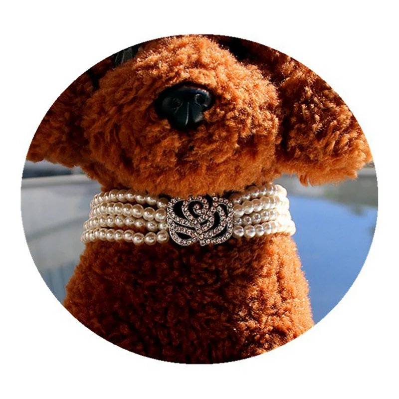 

Adjustable Pet Shiny Rhinestone Imitation Pearl (4 rows) Necklace Decorative Collar for Dogs Cats Rose Ornament