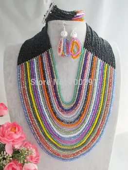 

2019-5-23-1259# Amazing 20 Layers Crystal Jewelry Set, African Wedding Bridal Jewelry MN-2145
