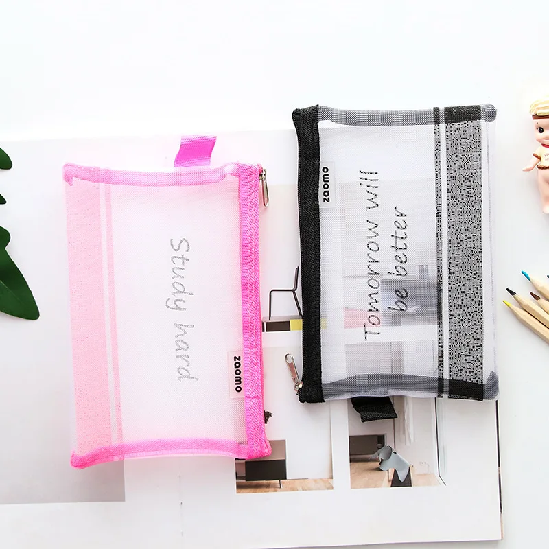 

Songyuexia Transparent Mesh Pencil Case Cute Nylon Pencil Box Pen Bag Stationery Pouch Boys Girls Gift School Supplies Zakka