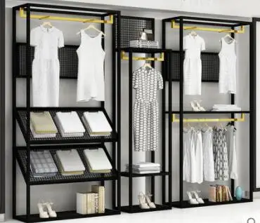 

Double-deck clothing store display rack floor type combination rack men and women's clothing store display rack iron clothing .