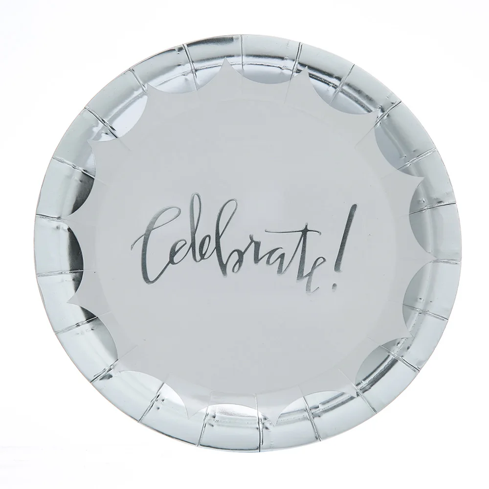 Высококачественная одноразовая посуда золотого и серебряного цветов, бумажные салфетки под чашки, свадебные, вечерние, для дня рождения - Цвет: silver celebrate p