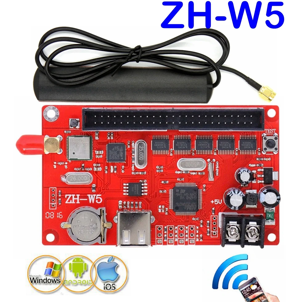 

ZH-W5 Wifi led control card wireless android phone APP, usb support 1280*128 pixels led monochrom,rgb,dual panel controller