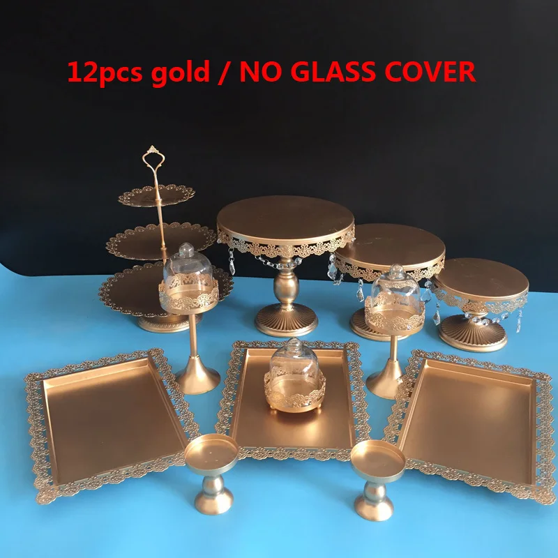 

12pcs silver Cake Stand Wedding Cupcake Stand Set Metal Dome Crystal Candy Bar Decoration Cake Tools Bakeware
