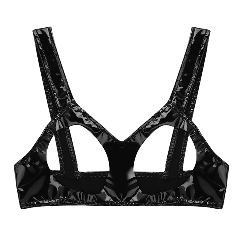 Women Hot Erotic Lingerie Bra Latex Rubber Fetish Bra with Cut-out Breasts Erotic Underwear Open Cups Bra Vest Tank Crop Tops