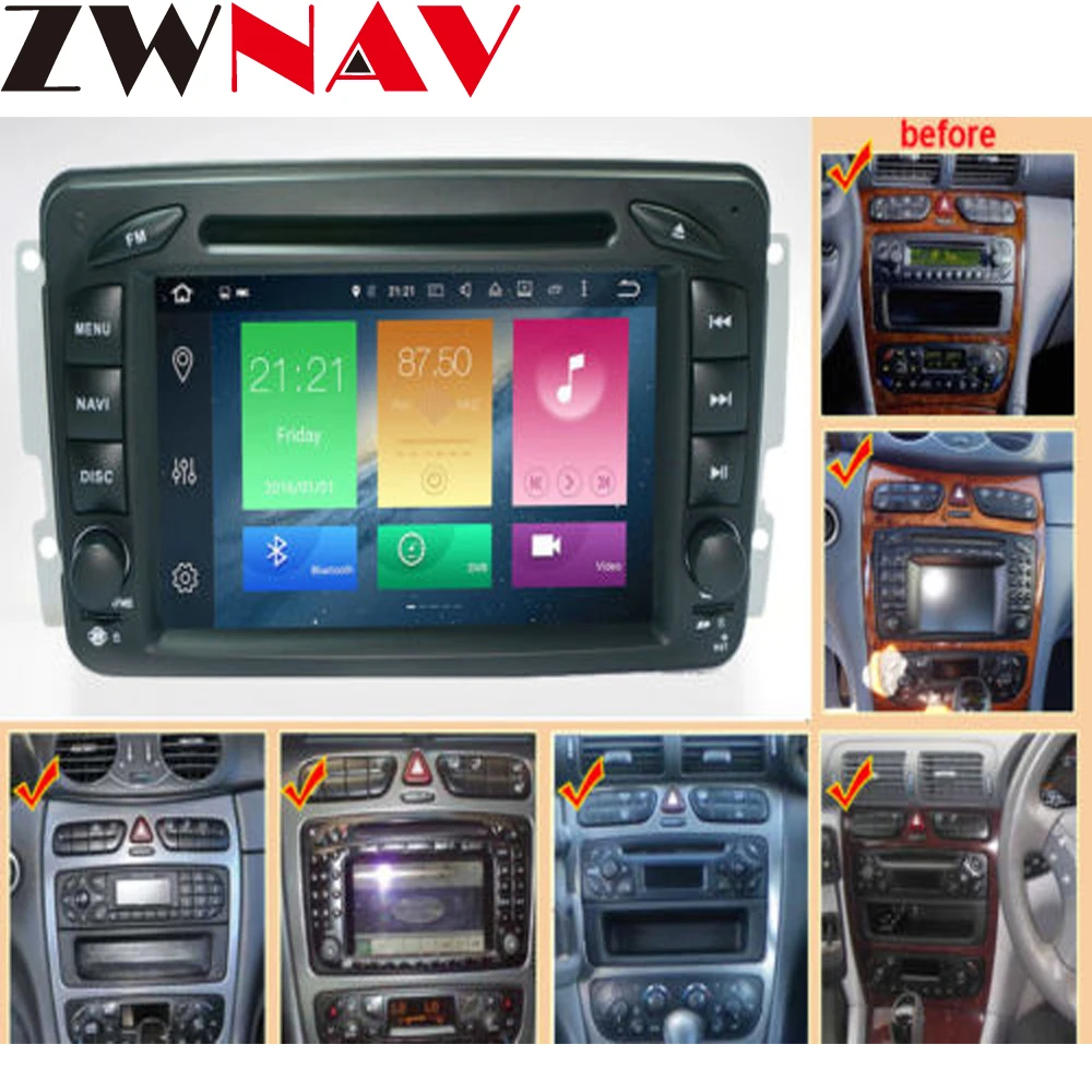 Clearance ZWNAV Android 8.0 Car GPS Navigation 2 Din DVD Player For Mercedes Benz C-W203 A-W168 Vito 2004-2006 Multimedia Radio 7 Inch 4