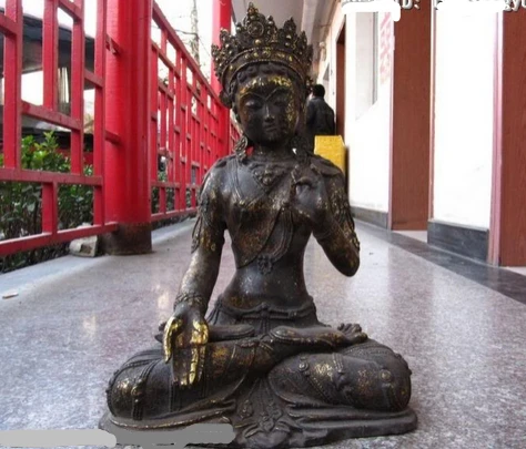 

003565 Tibet Bronze Copper Gild White TaRa Kwan-Yin Guan Yin Bodhisattva Buddha Statue