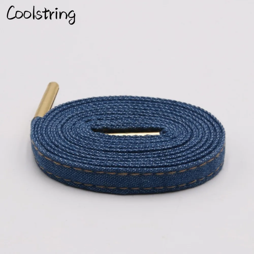 Coolstring 8mm Premium Flat Denim Shoelaces Metal Aglet Classic Laces Customize Your Kicks Blue Black Shoestrings For Sneakers