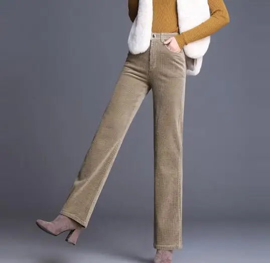 Новые модные вельветовые Высокая талия 6 сплошной цвет прямые брюки женские большие размеры весна-осень повседневные Капри женских брюк kfy0801