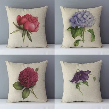 

Pastoral Rural Elegant Floral Flower Rose Cushion Hand Painting Flowers Pillow couch Seat Decoration Linen Cotton Pillowcase QX