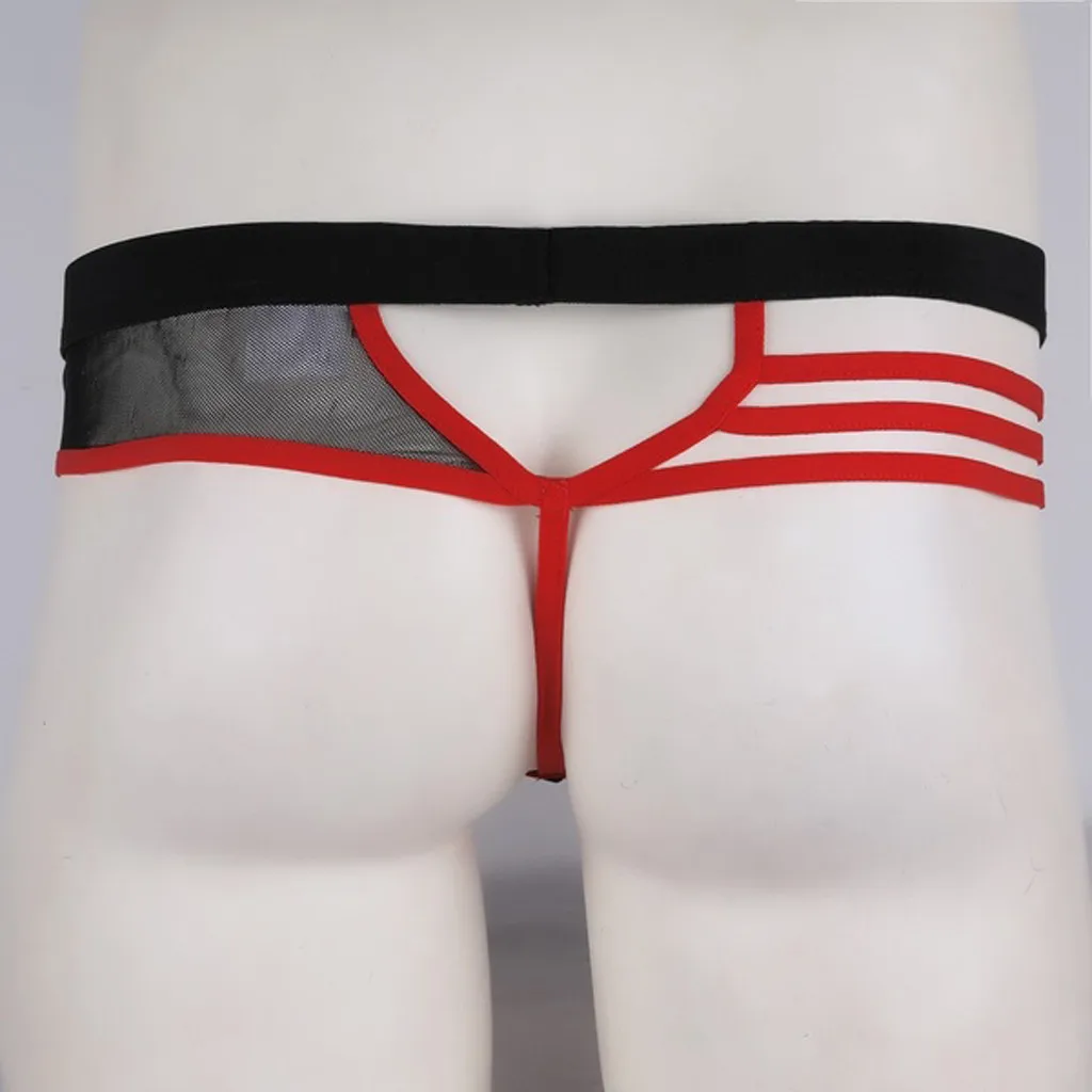 mens thongs and g strings Hollow-out Strap Underwear One Size Mesh Backless sexy transparent panties d90612
