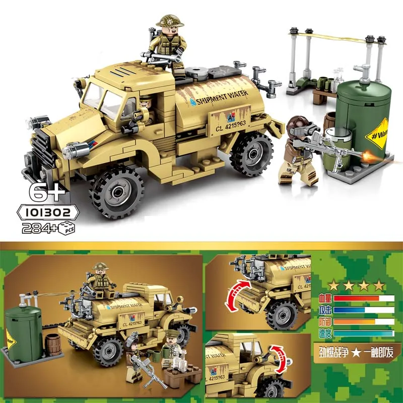 

Military series world war II Canadian CMP C15A Military Pattern Water tank truck Model Building Blocks For children Gifts