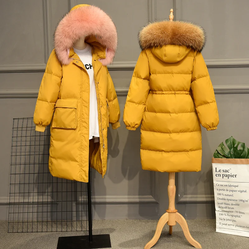Fourrure Brown Épais Outwear Black Chaud Veste De Grand Yellow À Canard Parkas Pink Réel Femmes Long Rose Rh01058 Capuchon yellow Blanc Duvet black Down Fur Fu Beige white Femelle Hiver Manteau Lâche Fur Fur Col Red 0OqwgO