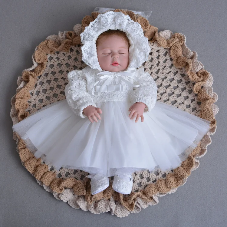 Top Quality!Baby Infant Girl White Cotton Princess Dress+Hat+headwear 3pcs Dresses Suit babies girls Party Bithday Dresses