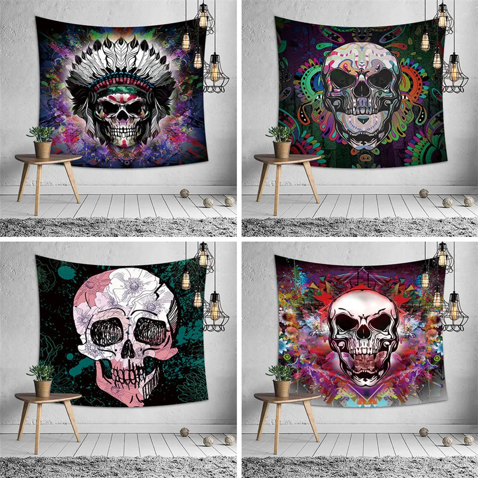 

SOFTBATFY Skull Flower Tapestry Headboard Wall Art Bedspread Dorm Tapestry Home Decor