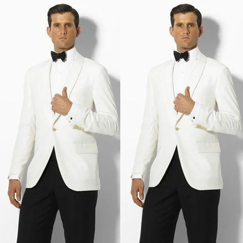 Custom Ivory Grooms Tuxedos Slim Fit White Men Suits For Wedding Shawl Lapel Two Piece Groomsmen