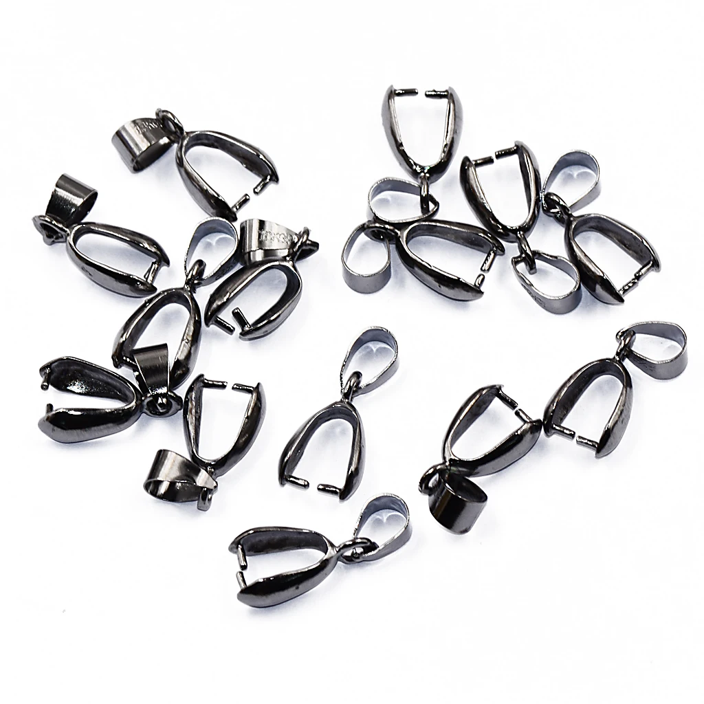 Packet Of 20 Hematite Black Brass Pendant Pinch Bails Jewelry Findings