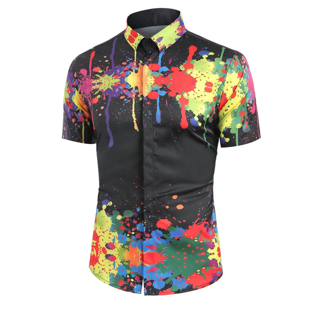 

Men Casual Turndown Collar Colorful Splatter Paint Pattern Long Sleeve Shirt Designer High Quality Solid MaleBreathable Clothing