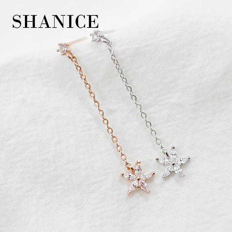 

SHANICE Fashion 925 Sterling Silver CZ Crystal Tassel Stud Earrings Women Jewelry Petal Flower with Zircon Party Wedding Earring
