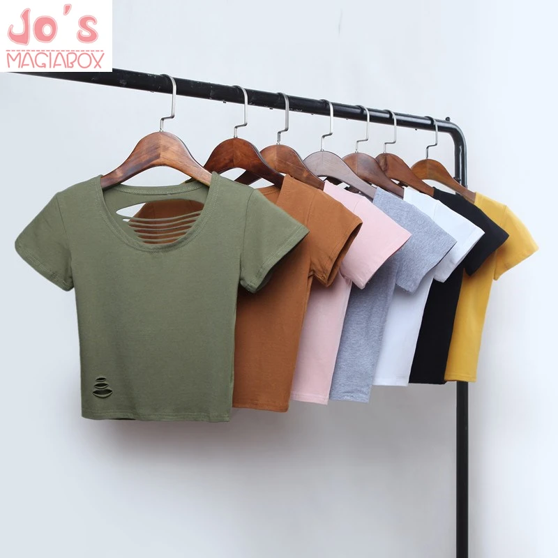 

2019 Preppy Style Women Solid Color T-Shirt Spring Summer Female Sexy Hollow Out Tops Ladies O-Neck Short Length Pullover Tees