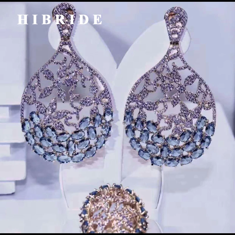

HIBRIDE Clear And Blue Cubic Zircon Drop Earrings Mirco Insert Gold-Color Bohemian Earrings For Wedding Gifts Bijoux E-452
