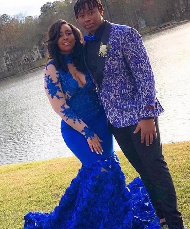 burgundy prom dresses Royal Blue Long Sleeves Prom Dresses 2019 New African Black Girls Mermaid High Neck Holidays Graduation Wear Evening Party Gowns long sleeve prom & dance dresses Prom Dresses