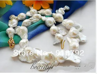 

free shipping >>>>>HUGE 16" 35MM WHITE BAROQUE KESHI REBORN PEARL NECKLACE