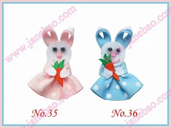

free shipping 100pcs ribbon easter hair clip bunny hair bows chicken hair clippie rabbit bows sclupture painted egg hair clips