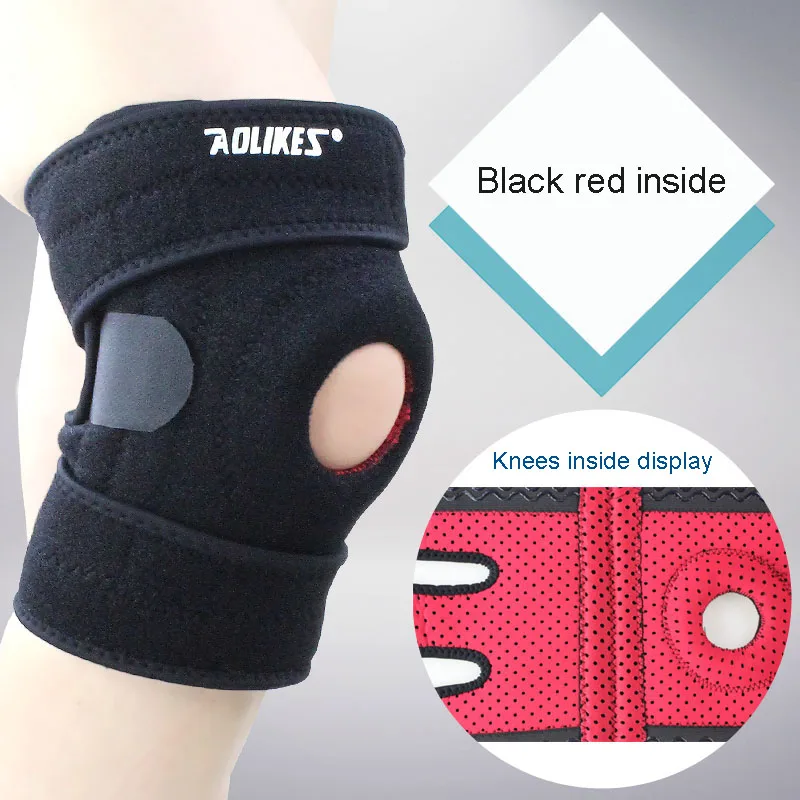 AOLIKES, 1 шт., наколенник для поддержки колена, защита от артрита, регулируемый спортивный наколенник, наколенник, сохраняет тепло колена - Цвет: Black with Red Right