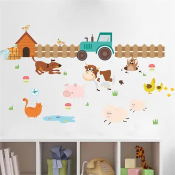 

Cartoon Farm Animals Wall Stickers Kids Room Decoration Dog Cow Chick Mural Art Diy Home Decals Posters Children Gift
