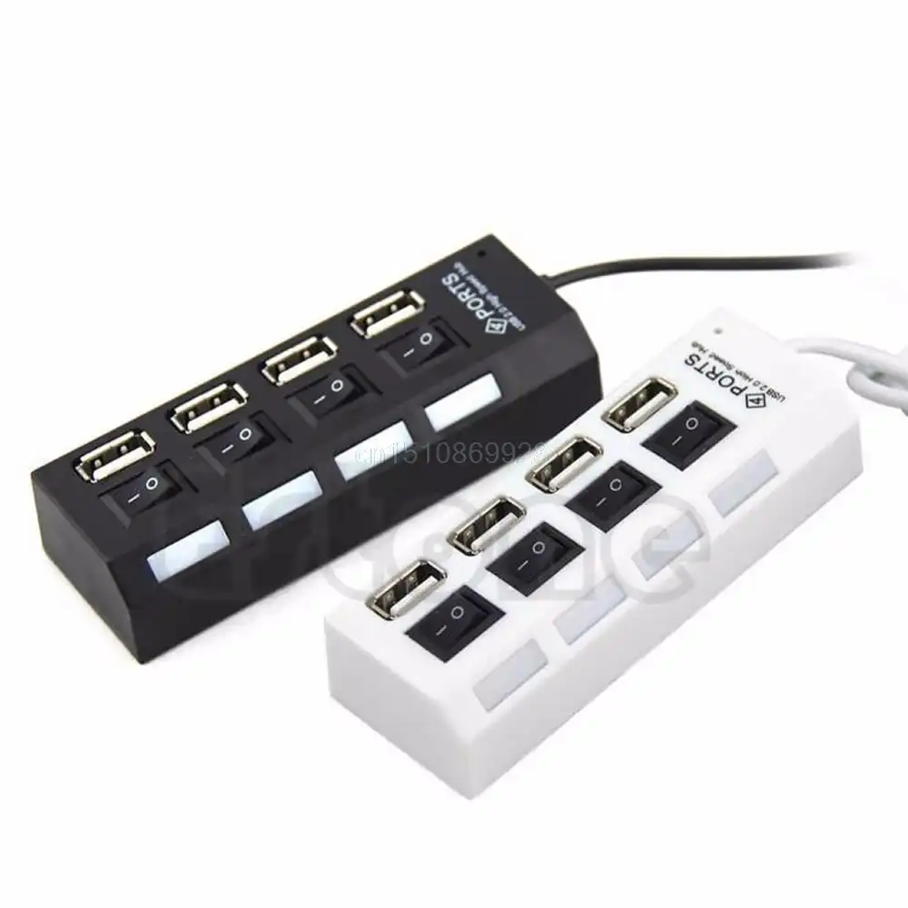 Multi Expansion 4 Ports USB 2.0 Power On/Off Switch LED Hub F PC Laptop Notebook Color: Black 