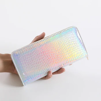 

Women Laser Shiny Leather Long Wallets Females Clutch Hologram Zipper Coin Purses Pocket Purse Card Holder Wallet Bag For Girls