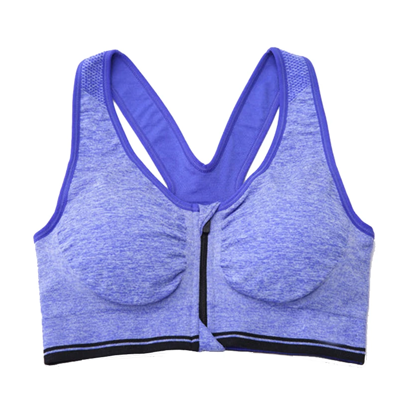 Women Zipper Push Up Sport Bra Wirefree Shockproof Gym Fitness Athletic
