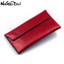 NIGEDU Brand Genuine Leather Women Wallet Long thin Purse Cowhide multiple Cards Holder Clutch bag Fashion Standard Wallet