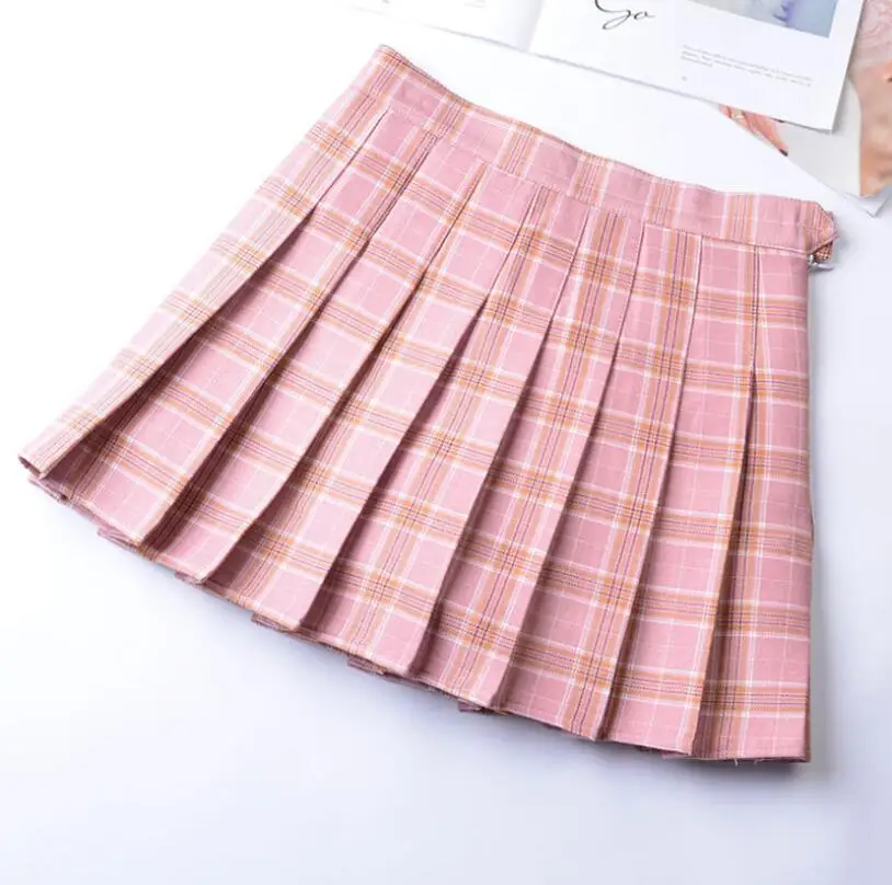 Плиссированная юбка, клетчатая юбка, новинка, модная женская летняя юбка с высокой талией, юбка для колледжа - Цвет: pink 1