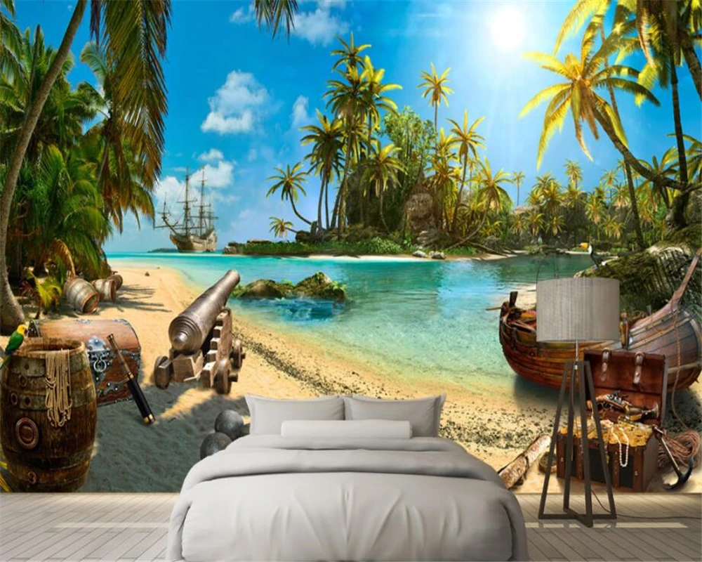 Beibehang wallpaper pirate ship island landscape murals 3d tv background wall paper home decor living room bedroom 3d wallpaper Beibehang wallpaper pirate ship island landscape murals 3d tv background wall paper home decor living room bedroom 3d wallpaper