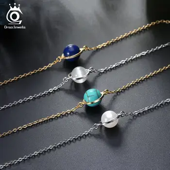 

ORSA JEWELS Pure 925 Women Sterling Silver Bracelets Natural Stone Vintage Style Bangles Lady Dating Collocation Jewelry SB21