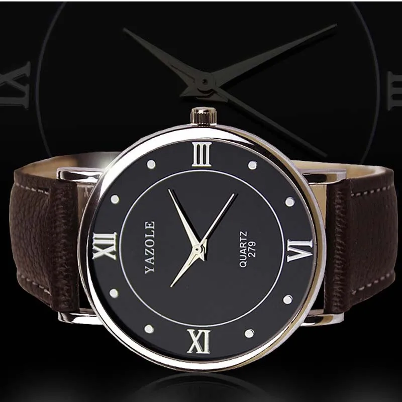 Yazole novo estilo pulseira de couro visor analógico data relógio de