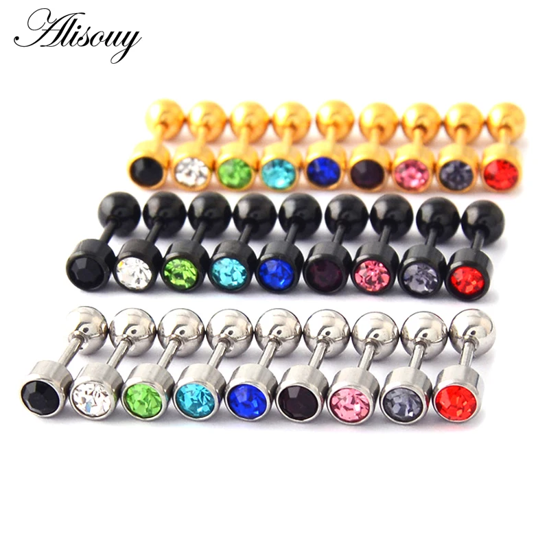 

Alisouy 1 Pair Surgical Steel Crystal Cartilage Helix Barbell Ear Stud Piercing 18G Piercing Jewelry simple unisex stud earrings