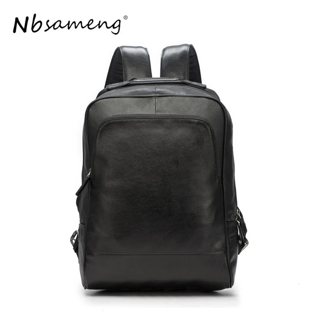 

NBSAMENG Men 100% Genuine Cowhide Leather Fashion Travel Laptop Backpack School Bagpack Bookbag Mochila Masculina