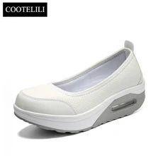 COOTELILI/весенние женские туфли на танкетке; лоферы из искусственной кожи с круглым носком на воздушной подушке; туфли-лодочки без застежки; повседневная женская обувь белого цвета
