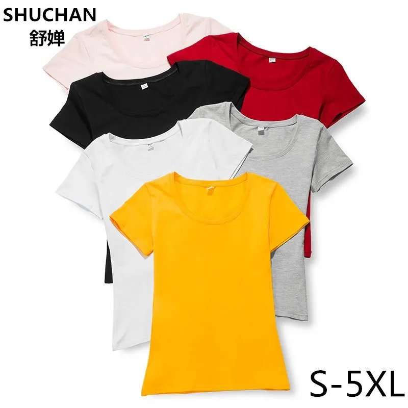 

SHUCHAN T-shirt Female 2018 95% Cotton Plus Size Summer Women T Shirt Short Sleeve Casual Tops Tees Ladies Large Size 4xl 5xl