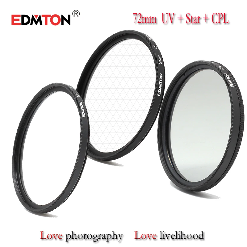 

EDMTON 72mm UV + CPL + Star6-Point Filter Kit Camera Lens Filter Set for Canon Nikon Sony pentax DSLR Camera Lens with Case